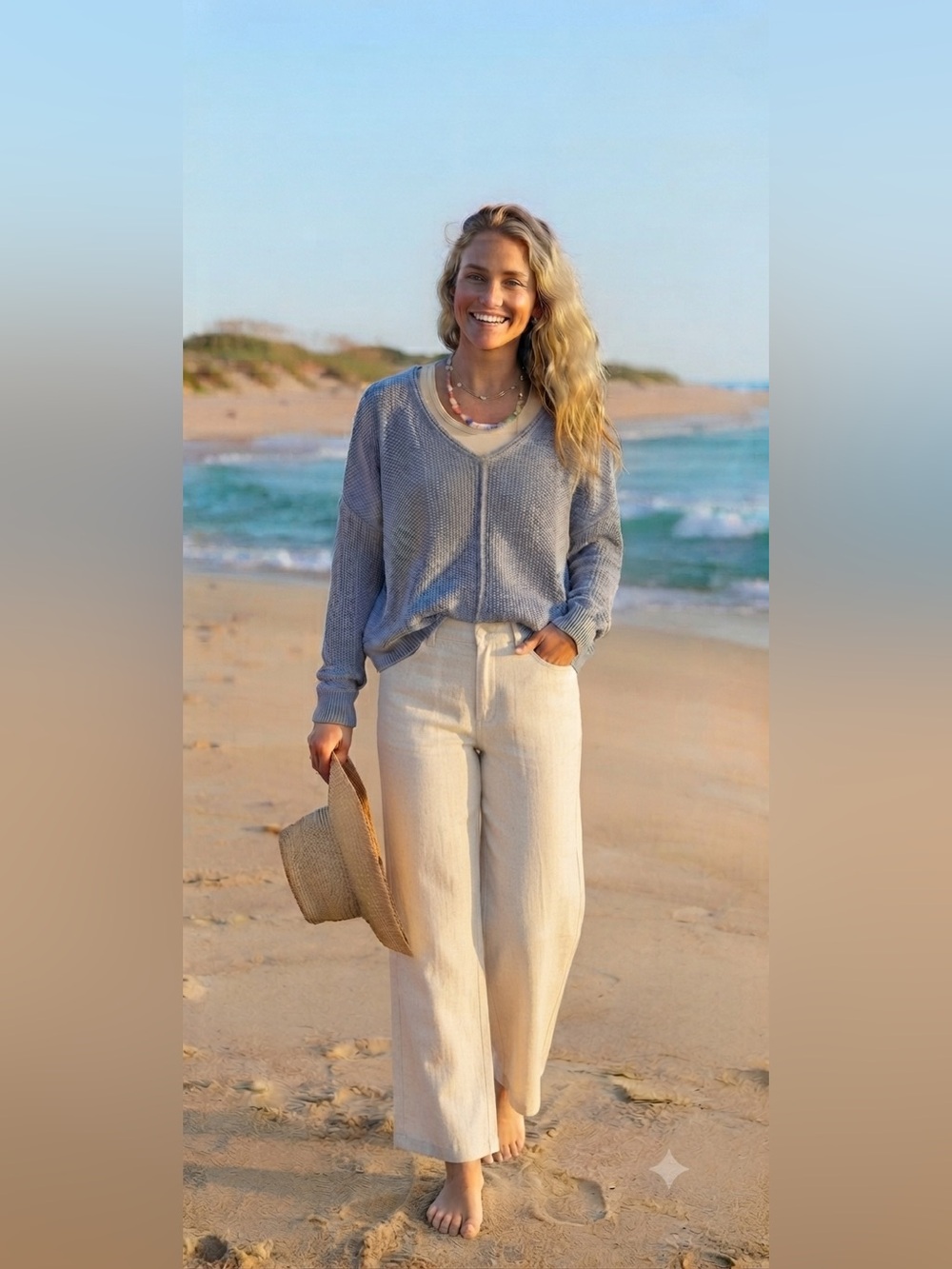 Lucky Brand Powder Blue V-Neck Knit Sweater